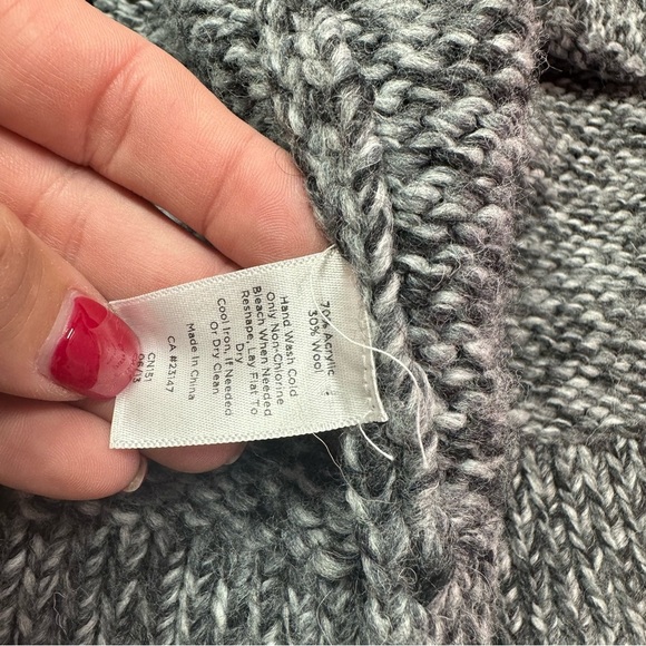 Talbots Charcoal tweed Button-Up Cardigan sweater sz L wool blend cowl neck - Picture 7 of 8